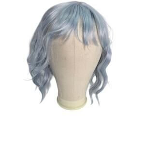 Ice Blue Short Bob Wigs with Bangs Loose Wavy  Shoulder Length New Cosplay